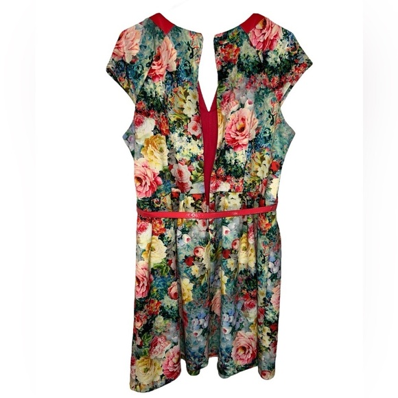 Rabbit Rabbit Rabbit Floral Pink Trim Belted Dress Size 16P Cottagecore Summer - Picture 4 of 10